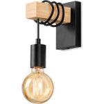 Bild von Memkey – Industrielle Wandleuchte aus Holz, Vintage-Wandlampe