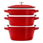 Bild von Staub Stackable Set Kochtopfset Stackable 3-tlg, rund, Kirsch-Rot, Gusseisen