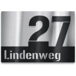 Bild von Metzler Hausnummernschild aus Edelstahl mit Straße in Schwarz