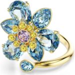 Bild von Swarovski Idyllia Offener Ring, Verschiedene Schliffe, Blume, Blau, Goldlegierungsschicht Unisex 55
