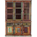 Bild von Pharao24.de Shabby Chic Massivholzschrank in Braun Bunt Glastüren