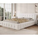 Bild von Designer Polsterbett Lena in Bouclé mit Stauraum – 140×200 – Weiß – Luxusbetten24