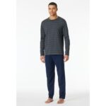 Bild von Schlafanzug SCHIESSER “Casual Essentials”, Herren, Gr. 58, schwarz (203, anthrazit), Single Jersey, Obermaterial: 100% Baumwolle, gestreift, unifarben, bequem lang, Rundhals, Homewear-Sets Schlafanzug, mit Streifen