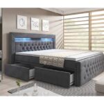 Bild von Boxspringbett Menzogna Samt mit LED und Stauraum (2 Schubladen) – 140×200 – Beige – H4 (100kg+) – Luxusbetten24