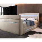 Bild von Boxspringbett Neptun mit TV Lift und RGB – 160×200 – Beige – H4 (100kg+) – Luxusbetten24