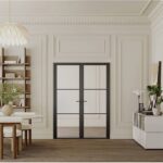 Bild von Tür-Set – zwei Flügel – wendbar – Aluminium & Sicherheitsglas – 2 x 204 x 83 cm – Schwarz – MASERU