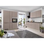 Bild von IMPULS Küchenblock – cappuccino – kieselgrau – Kühlschrank links – mit E-Geräten