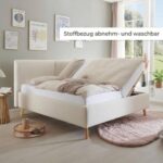 Bild von HOMELIV. Polsterbett SwitchIT Barnsley Webstoff mit Bettkasten und Lattenrost 140x200cm Sand landhaus, Mit abnehmbarem Bezug
